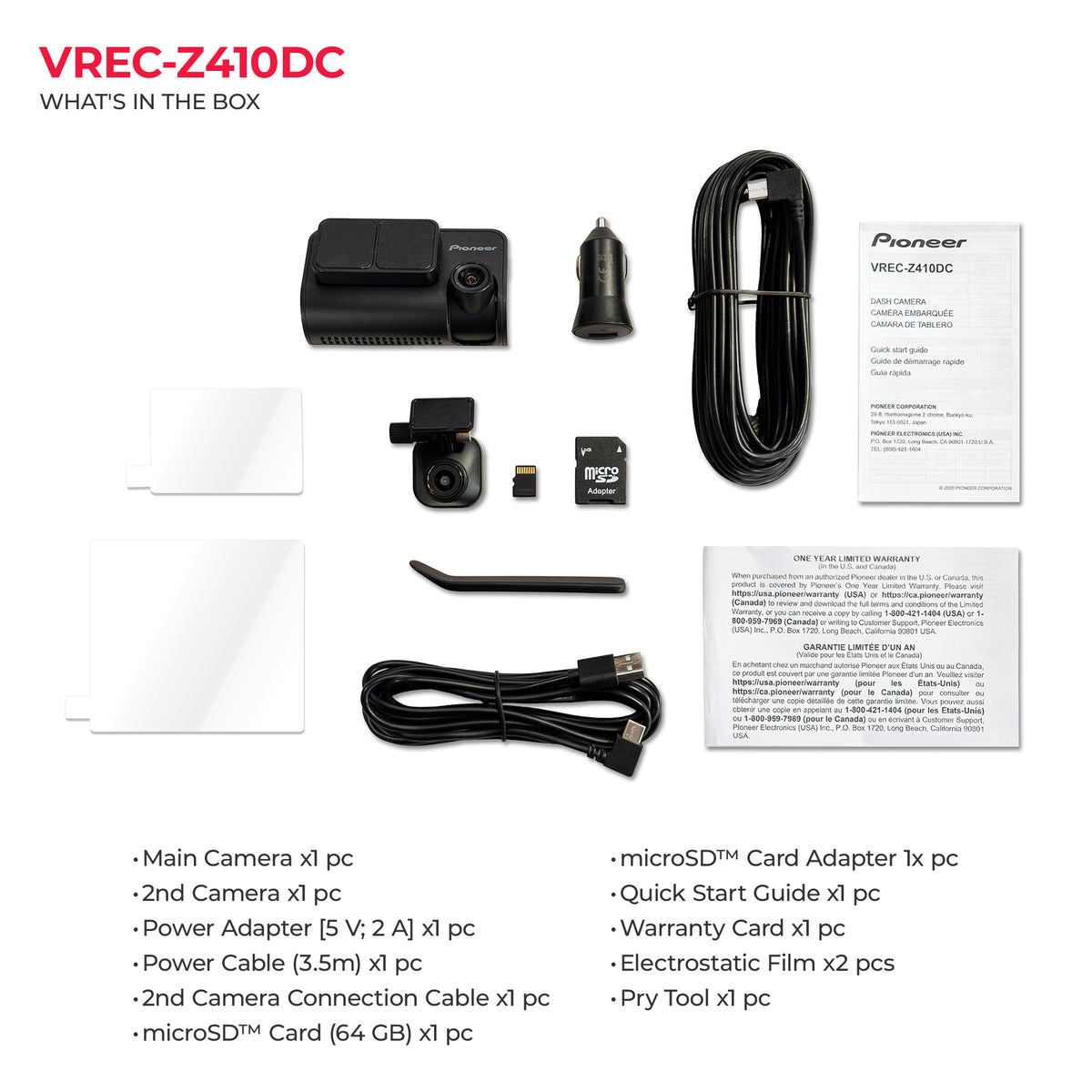 What is inside the box image that shows all the parts included on a white background.