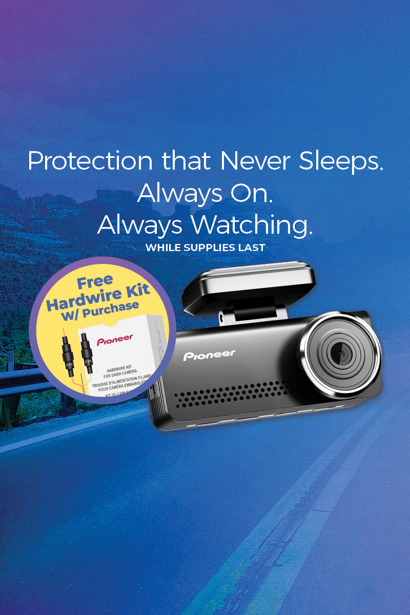 Dash Camera image with free hardware kit, and blue road in the background