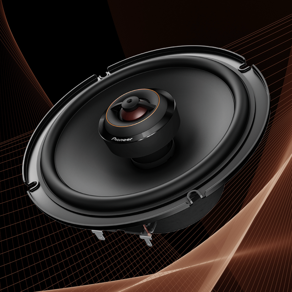 angled view of speaker on abstract background