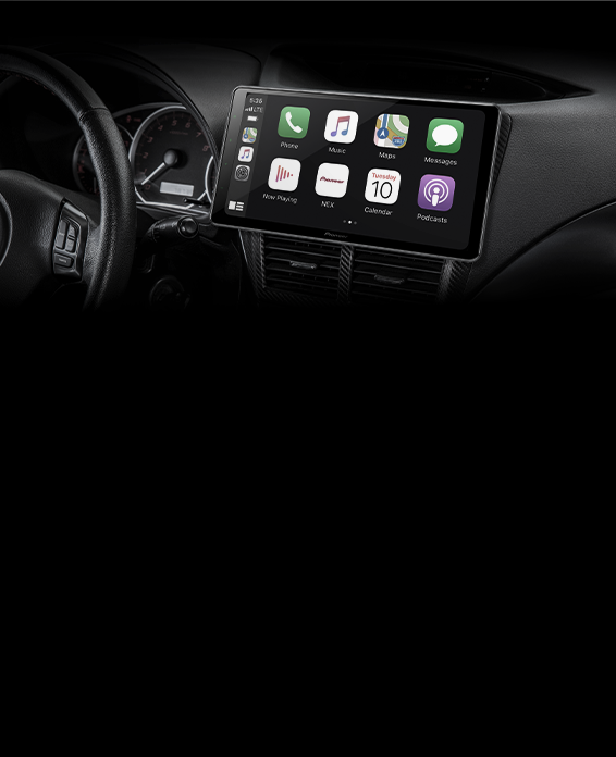 interior of car with receiver that has CarPlay apps on the screen