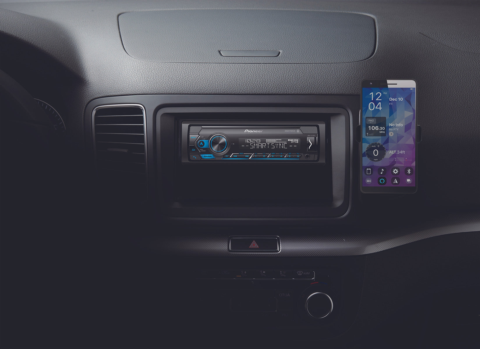 front view of receiver inside car