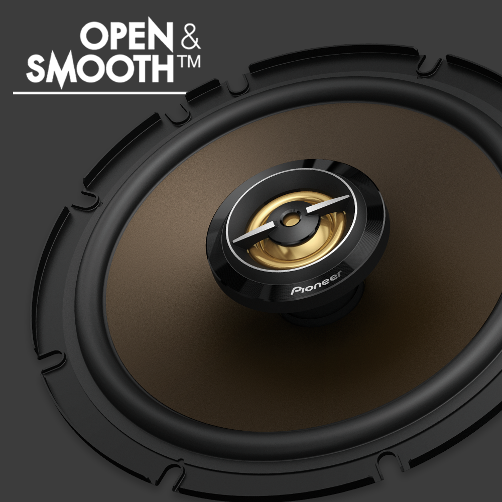 close up of speaker with text open and smooth