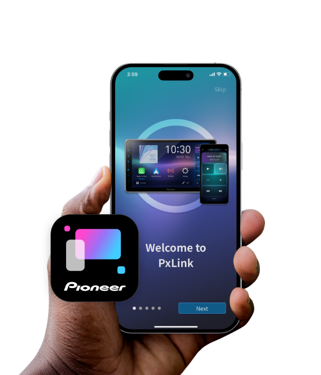 hand holding phone with PxLink on phone and icon