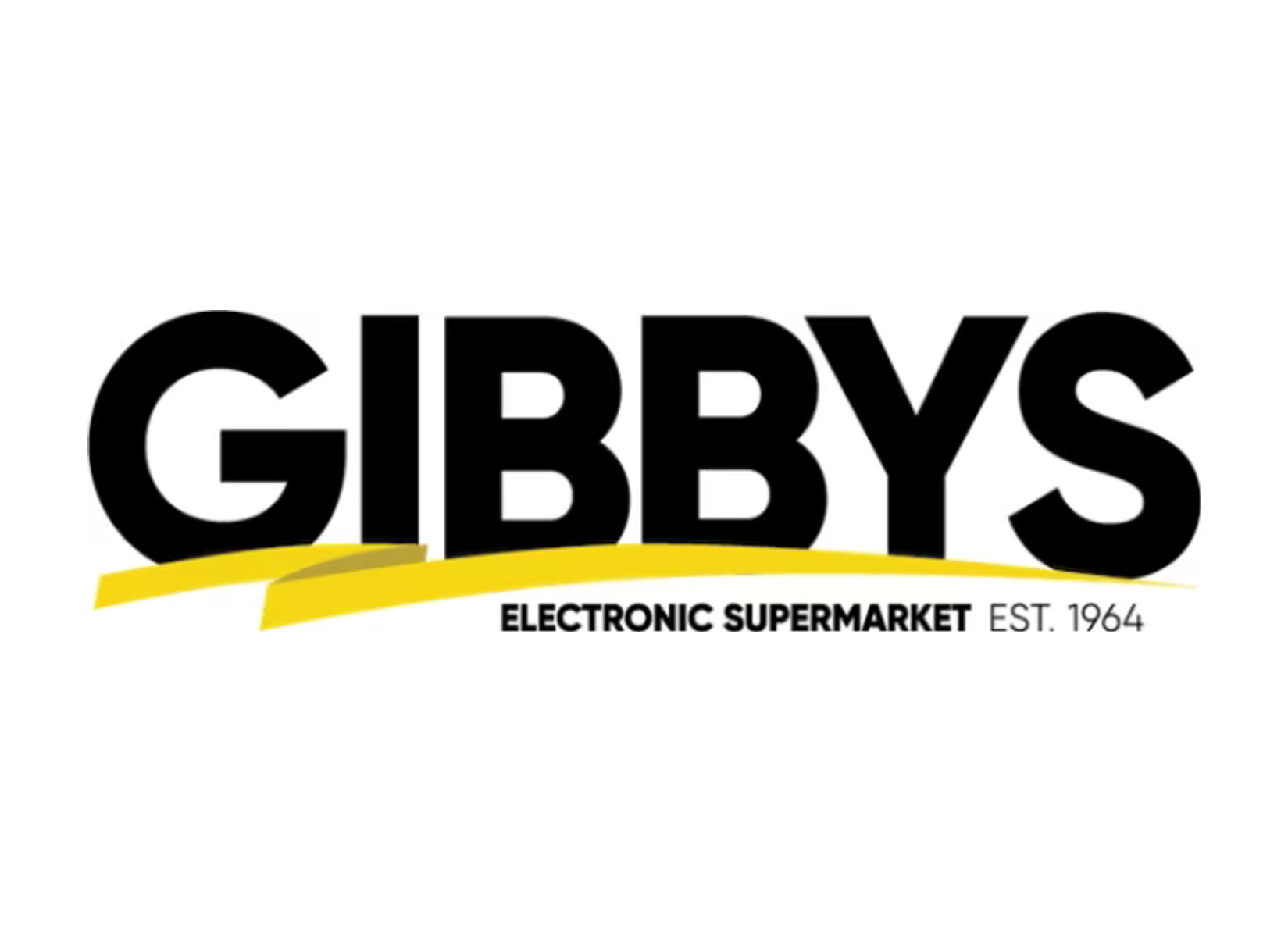 Gibbys Electronic Supermarket logo with black text and yellow underline on a white background